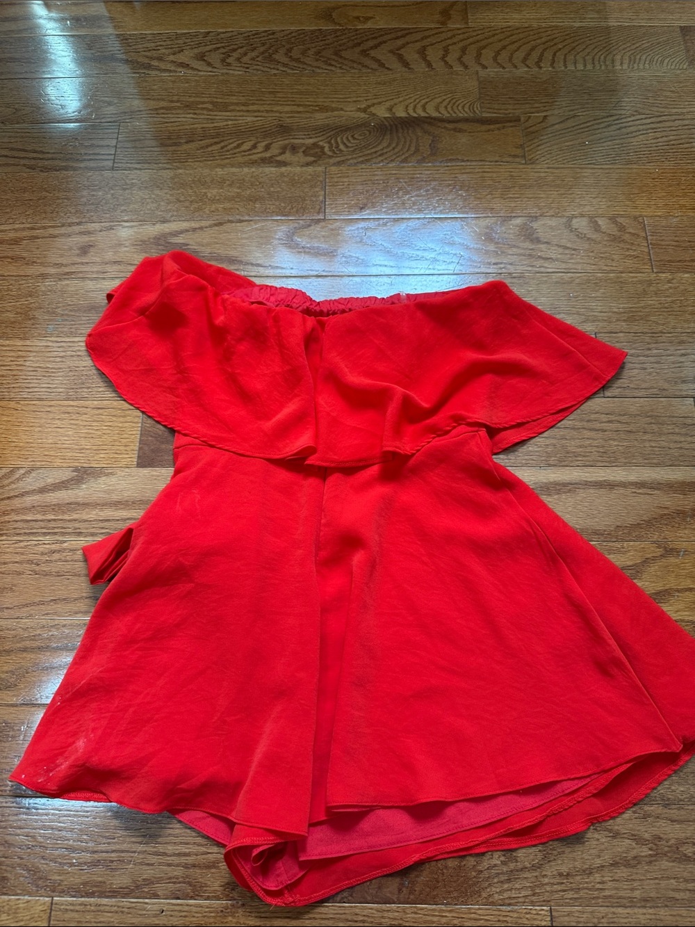 vestique Red Off-Shoulder Ruffle Romper - Picture 3 of 3